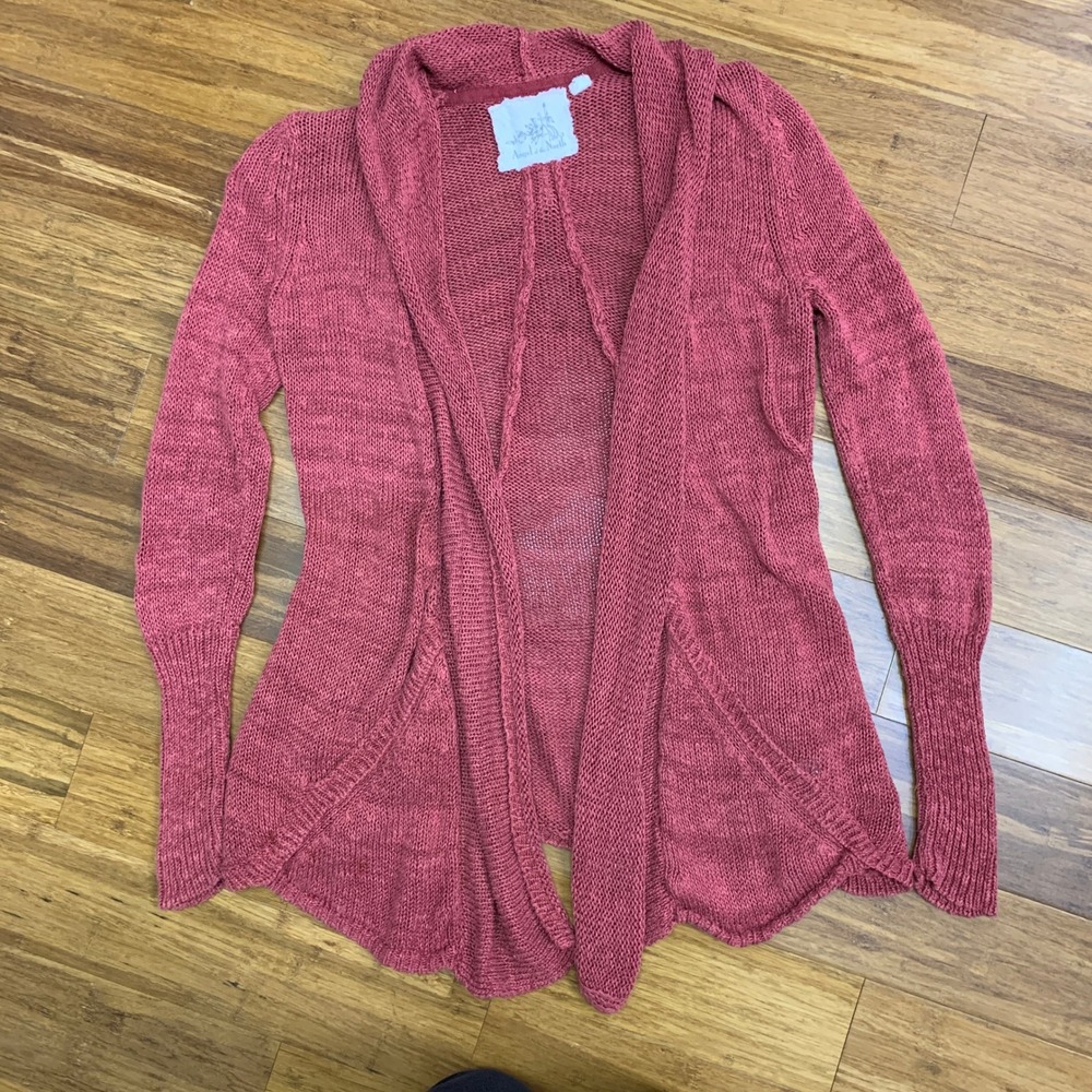 Angel of the North Cardigan Womens XS Pink Open Knit Drape Front Linen Sweater